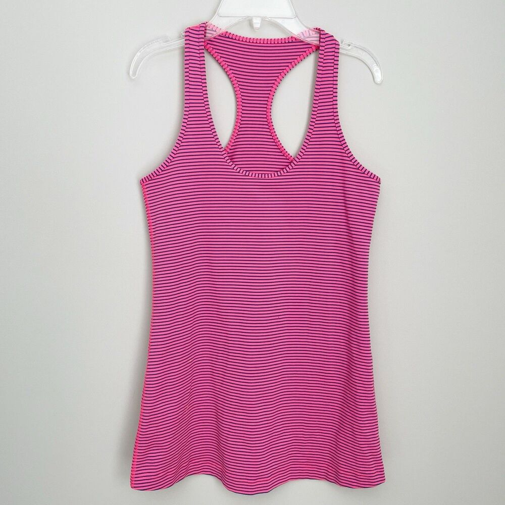 Lululemon Size 8 Pink Striped Cool Racerback CRB Tank Athletic Workout Top